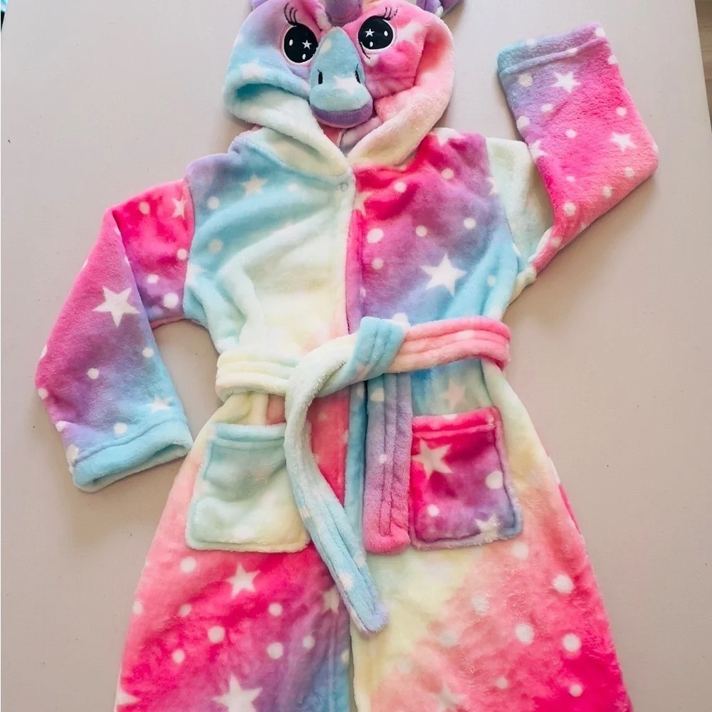 Girls Unicorn Hooded Kids Robe - Pink, Blue, White Sz 110